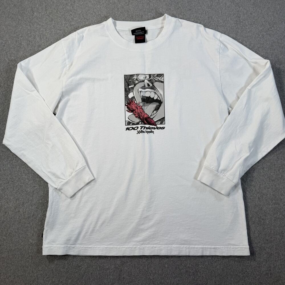 100 Thieves x Jujutsu Kaisen Finger Long Sleeve T-Shirt Size Large White Anime